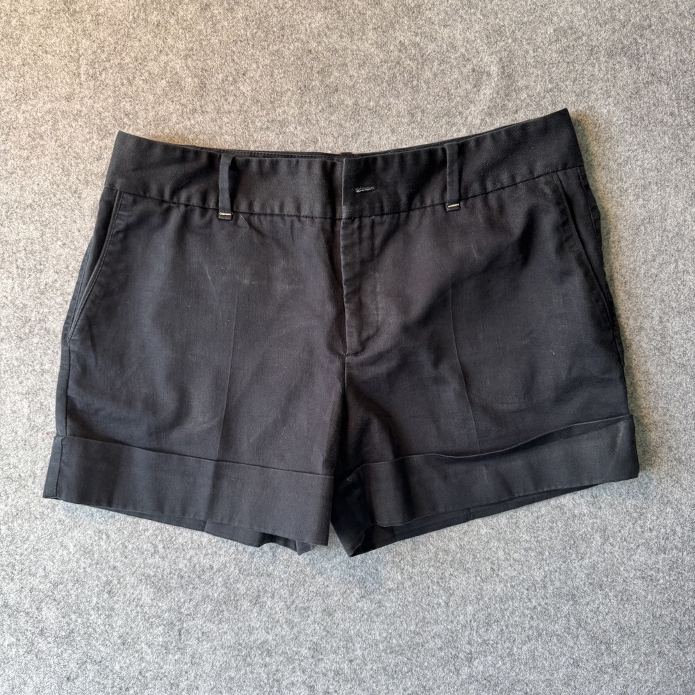 Zara Basic Cuffed Chino Shorts Size L Black Cotton Blend Mid Rise